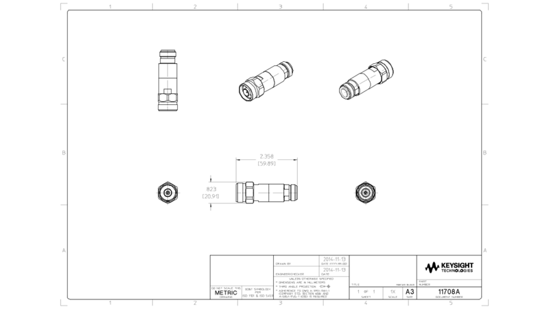 11708A 30 dB Attenuator Pad (at 50 MHz) 2D Drawing, PDF Format